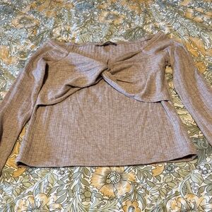 LOFT Beige Ribbed Long Sleeve Top